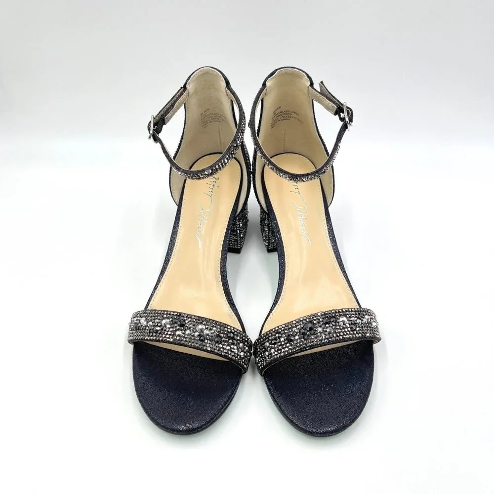 Betsey‎ Johnson Size 7.5 Mari Black Jeweled Block Heel Dress Sandals Shoes